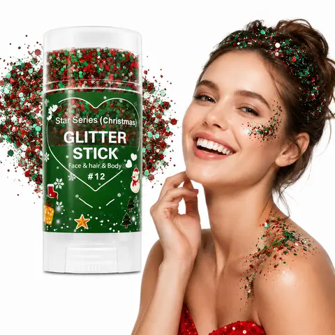 Body Glitter Stick - Super Sparkly Shimmer Cosmetic, Metallic Sparkle, Red Silver Green, Face Hair Body Application, Christmas Party Costume Accessory, Women's Gift, Shimmering Body Makeup