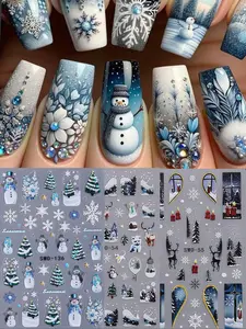 3pcs 5D Embossed Festive Snowman Snowflake Nail Art Stickers, Christmas Theme Decorative Decals, DIY Adhesive Nail Wraps for Winter Holidays