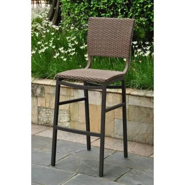 International Caravan 212 MAIN Barcelona 2-Piece Resin Wicker Bar Bistro Chairs, Powder Coated Aluminum Frame, Woven Texture, Light Brown, Curved Back (Aluminum Frame, Curved Back, Resin Wicker Styles), Aluminum Frame Chairs, Curved Back Chairs