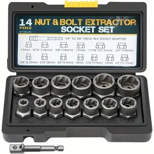 14-Piece Bolt and Nut Removal Tool Set, Socket Wrench Set, Includes Hex Socket Adapter From 1/4 Inch to 3/8 Inch Drive, Durable and Efficient Repair Kit