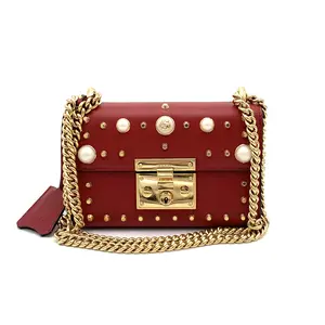 Pre-owned GUCCI Leather Shoulder Bag Padlock Studded Red Small#4065
