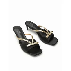 Cider SQUARE TOE BOWKNOT DECOR HEELED SANDALS