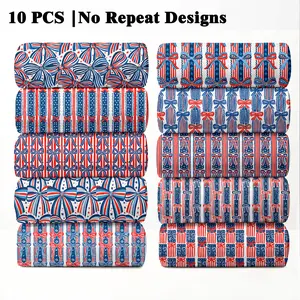 10PCS Sweet Americana Print Fabric, 23x55cm (9x22in) Classic Girly Patriotic Pattern Quilting Fabric for Feminine US Decor, DIY Quilting & Sewing Crafts