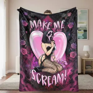 Dark Gothic Flannel Throw Blanket, Rose Flower Print, Soft Cozy Warm, Machine Washable Gothic Style Blanket for Bedroom Decor, Valentine Gift, Rose Flower Blanket