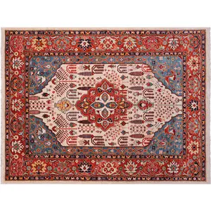 Ivory 5' 6" X 6' 10" Persian Heriz Serapi Hand-Knotted Wool Rug - Q23916