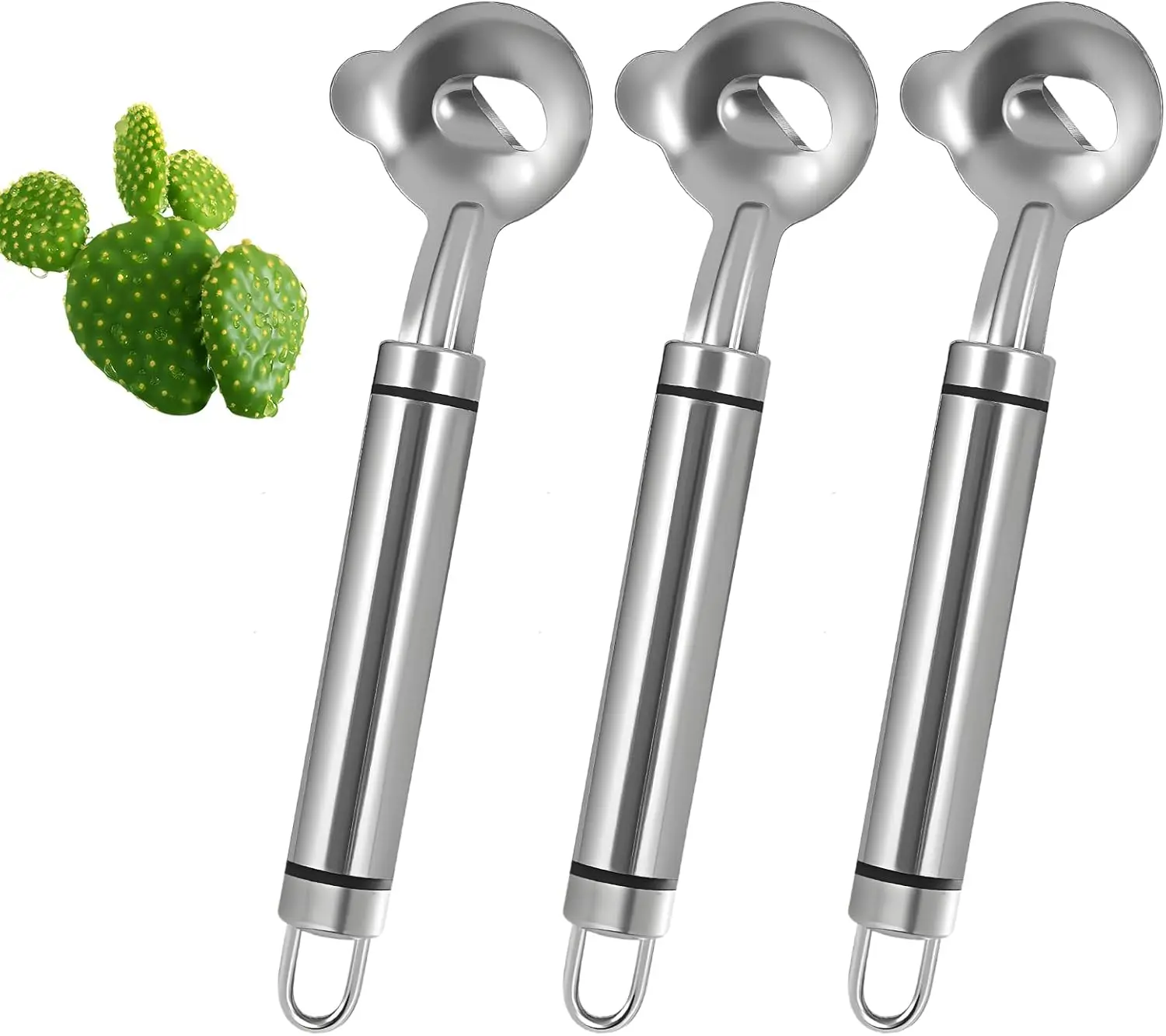 3 PCS Cactus Veggie Peeler Tool Set - Stainless Steel Groove Edge Blade, Multi-Function Peeling Spoon, Sturdy Cutter, Hole-Design Smooth Surface, Hanging Kitchen Utensil for Nopales, Noodles, Pastries, Household Fruit Prep, Fruit Peelers