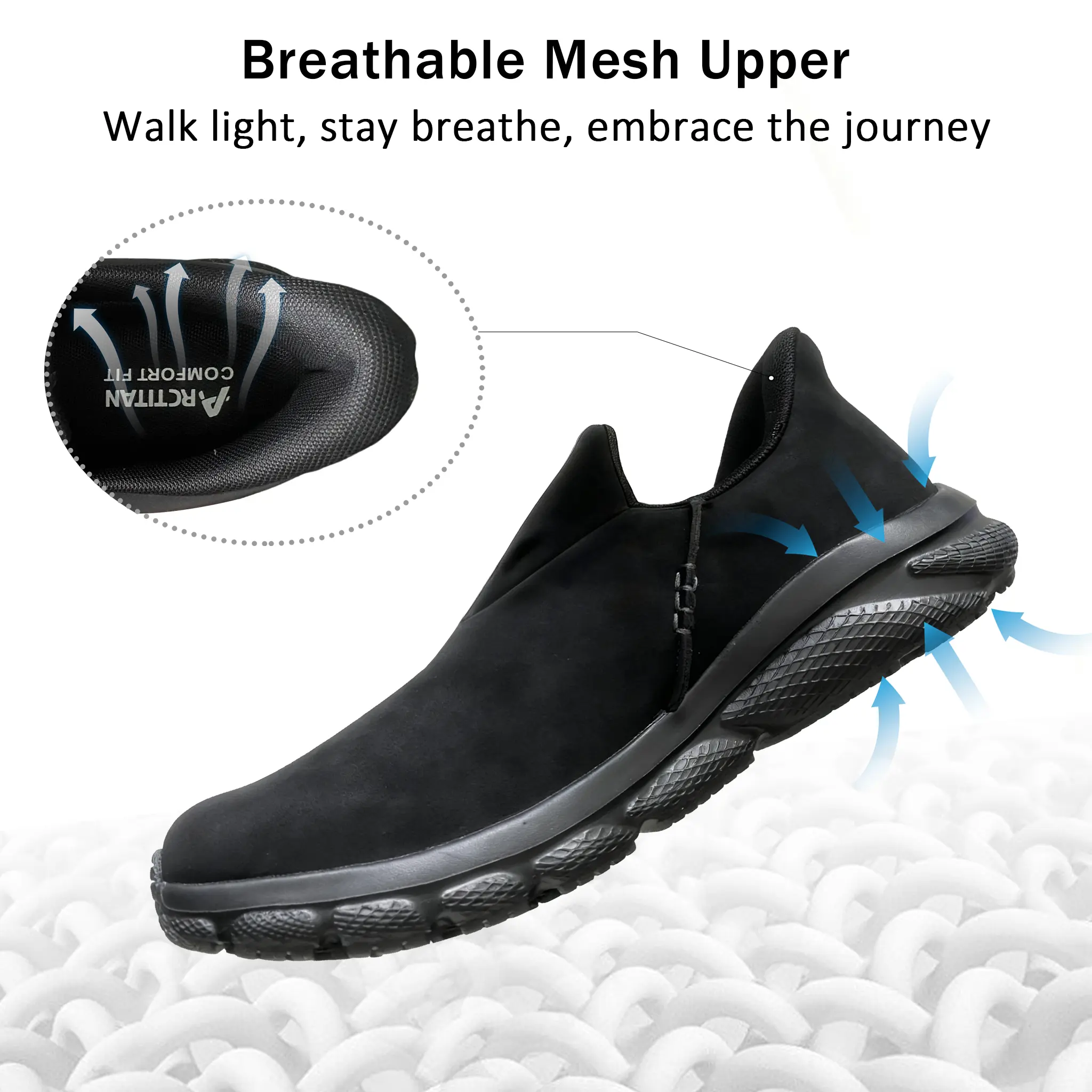 Wide-head chef shoes, slip-on, non-slip, waterproof, and wear-resistant, soft and comfortable, lightweight, popular among catering staff, available in various sizes, suitable for food service workers.