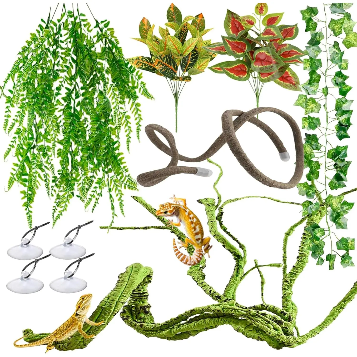 Reptile Vines, Reptile  for Bearded Dragon  Accessories, Chameleon Cage Accessories, Flexible Jungle Climbing Vines, Terrarium   Habitat Decor for Chameleon, Lizards, Gecko, Snake