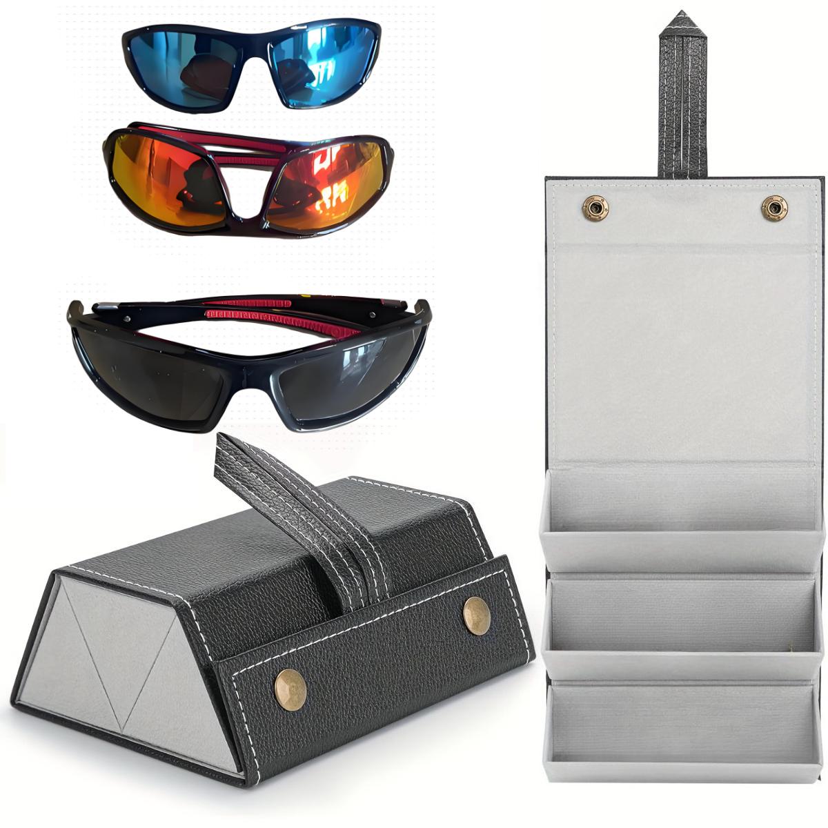 3 Slot Glasses Case Holds 3 Eyeglasses Large Frame Sunglasses Round Frame Prescription Glasses Organizer Set Includes 3 Pairs of Glasses