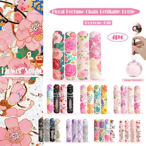 4pcs Floral Perfume Chains Refillable Bottles, Travel Essentials, Portable Spray Empty Bottles, Summer Insect Repellent, Women Gift
