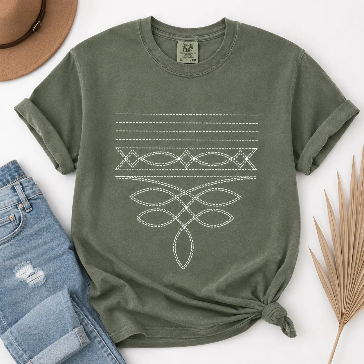Women's Western Boot Stitch Printed T-Shirt - Soft Vintage-Feel Cotton Casual Short Sleeve Top for Cowgirls, Streetwear Everyday Tee