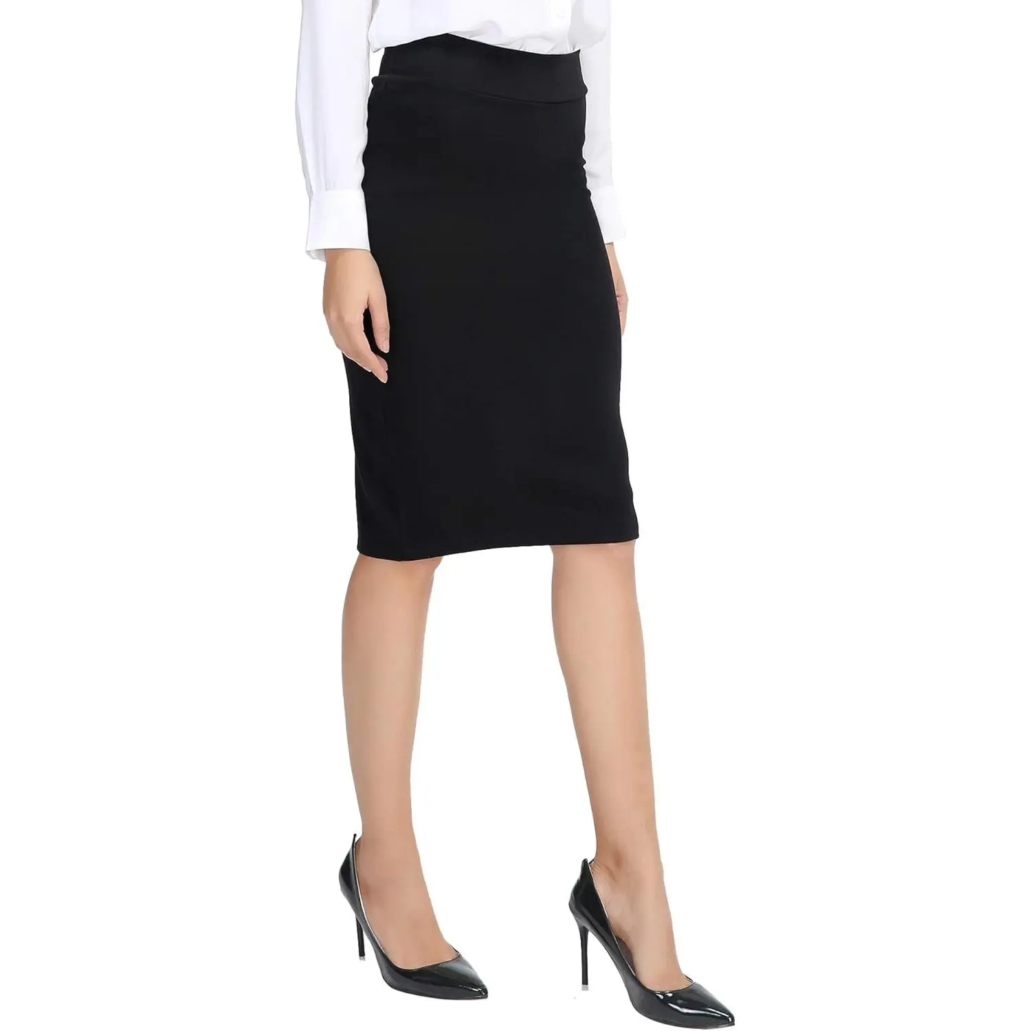Women's Elastic Waist Stretch Bodycon Midi Pencil Skirt