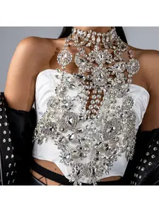 Exaggerated personality European and American breast chain for women full of diamonds, heavy industry, light luxury dinner catwalk, sexy shiny rhinestone crystal body chain for women, Chic Body Jewelry, Clavicle Chain Jewelry