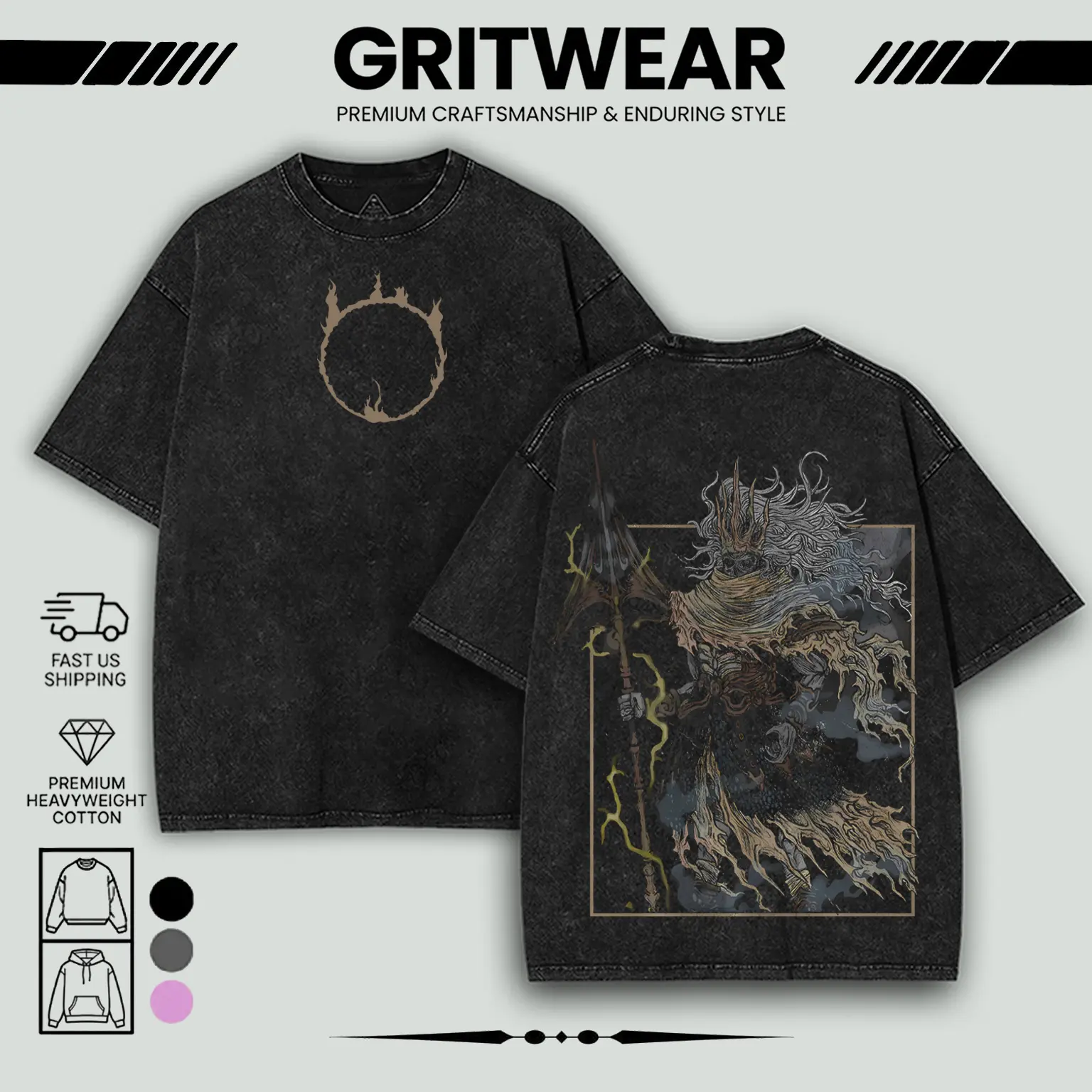 Dark Souls Nameless King Grim Heavy Cotton Unisex Washed T-Shirt Game Graphic Streetwear Soft crewneck Tee Perfect Gamer Gift
