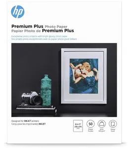 HP Premium Plus Photo Paper - Designed for HP Inkjet Printers, Glossy, 8.5x11 in, 50 sheets - (Pack of 1), (CR664A) White