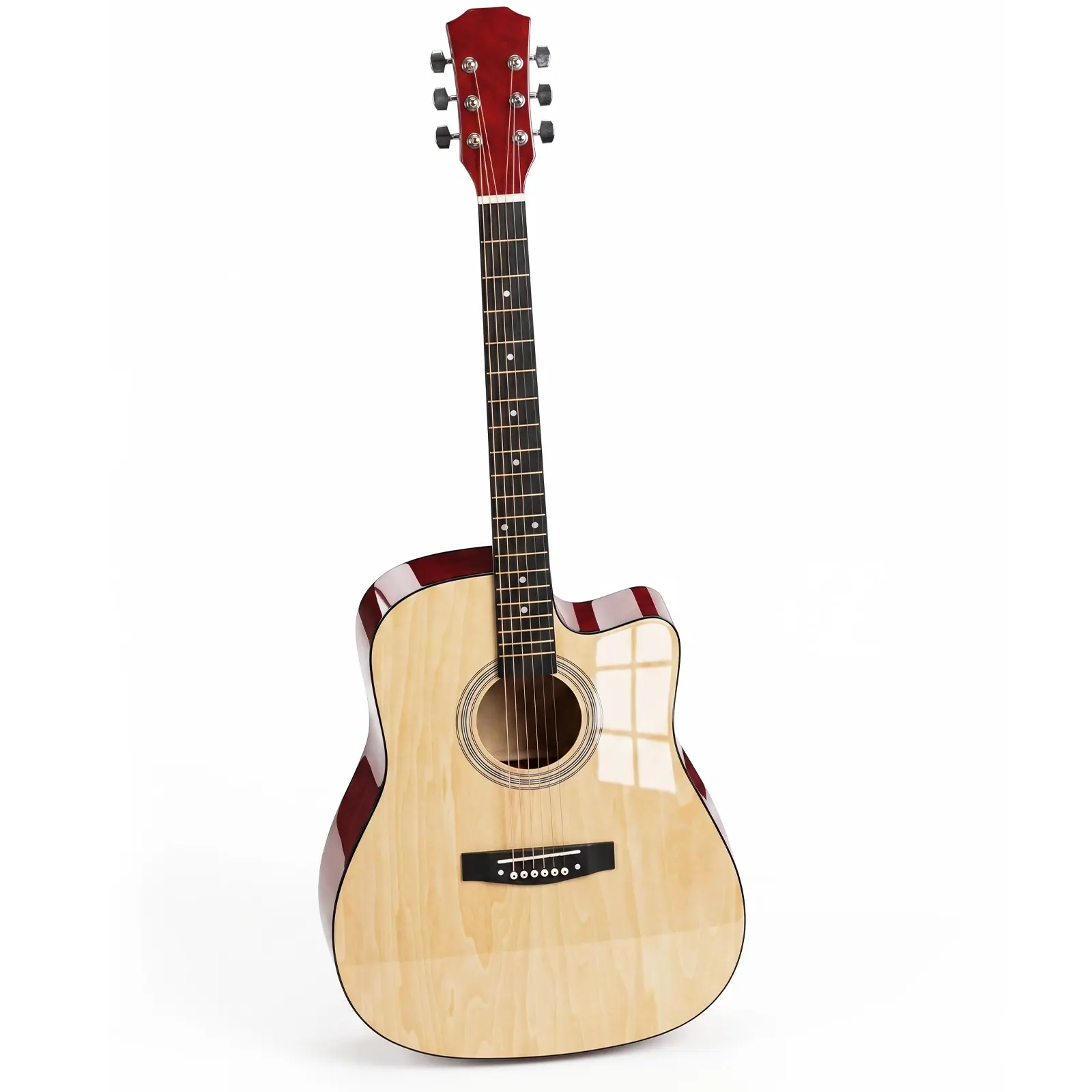 41-inch Dreadnought Barrel-Shaped Cutaway Acoustic Guitar - Color Options: Natural Wood, Red, Purple, Brown - Includes Pick, Strings, Capo, Gig Bag, Tuner, Wrench Tool, Shoulder Strap
