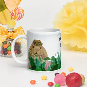 Spring Bunny Lady Mug - Personalized Easter Ceramic Coffee Mug - 20oz
