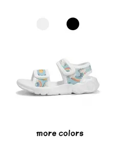 1 Pair Children's Day Gift Kids Velcro Sandals Thick Sole Non-Slip Rainbow Cloud Sun Print Light Blue White Playful Sandals