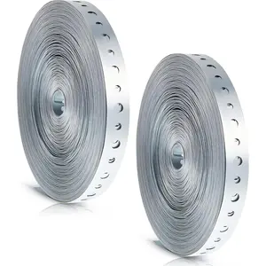 2 Rolls Galvanized Pipe Straps 3/4 Inch x 100ft 24 Gauge Metal Strapping with Holes Bendable Plumbers Pipe Hanger Straps for Supports Flexible Trimming with Hole