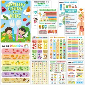 GISGFIM 12 Pcs Healthy Food Chart Posters For Kids (10x14) Educational Vitamins Mineral Nutrition Food List Meal Planner Diet Poster For Back to School Room Kitchen Office Nurse Clinic Decor