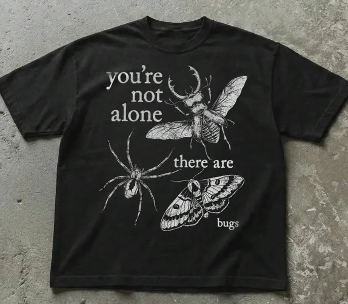 Women's Oversized Unisex Short-Sleeve Pure Cotton T-Shirt - Retro Dark Academia Vintage Bug Sketch Distressed Print, Goth Grunge Underground Street Edgy, Breathable Heavyweight, Crew Neck Casual Fashion Tops for Summer Outdoor Photoshoot