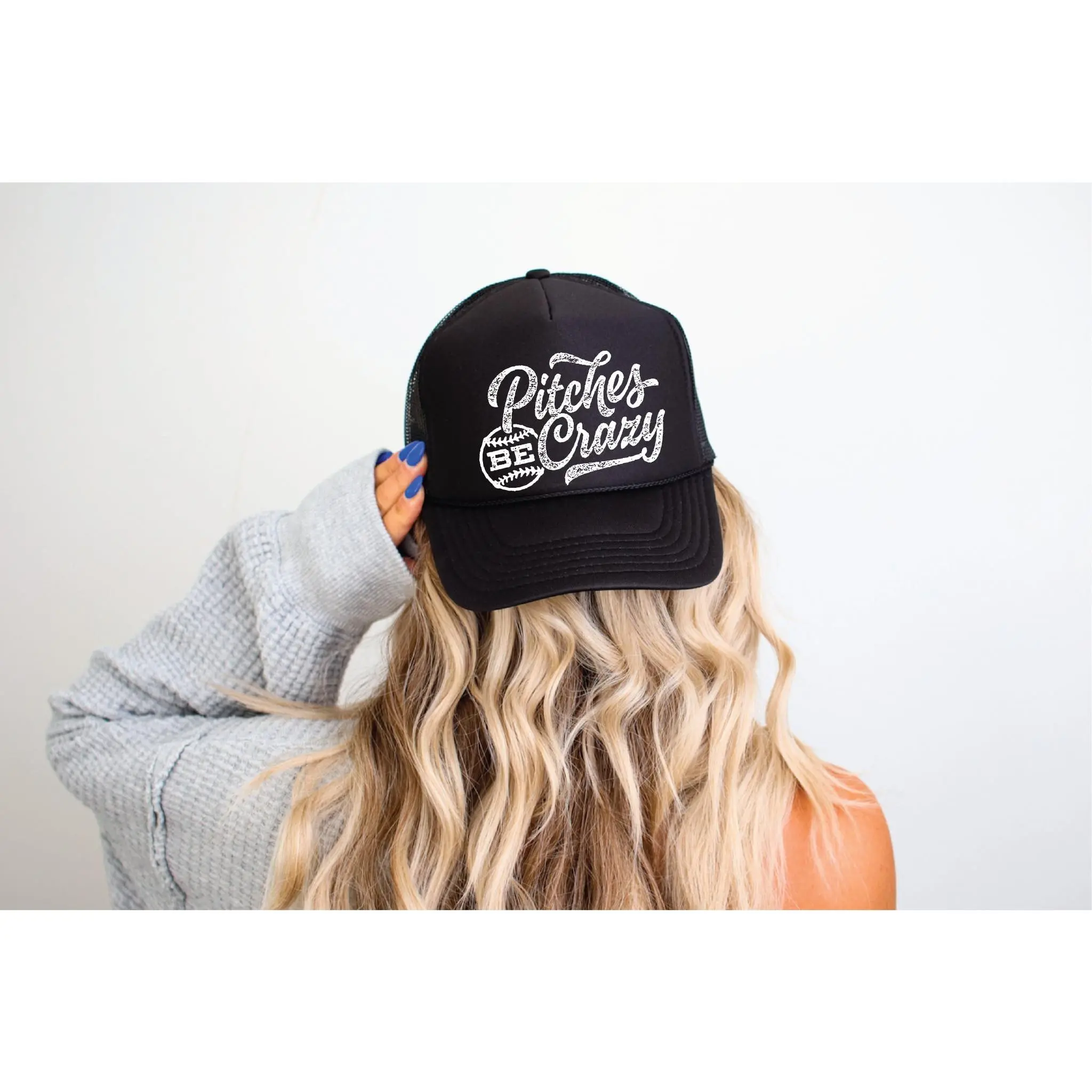 Pitches be Crazy Baseball/Softball- Black Otto Foam Trucker Hat