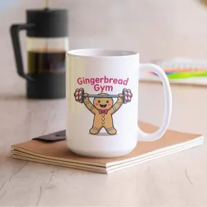 Gingerbread Gym Coffee Mug, Holiday Fitness Gift, Holiday Home Decor, Ceramic Travel Mug