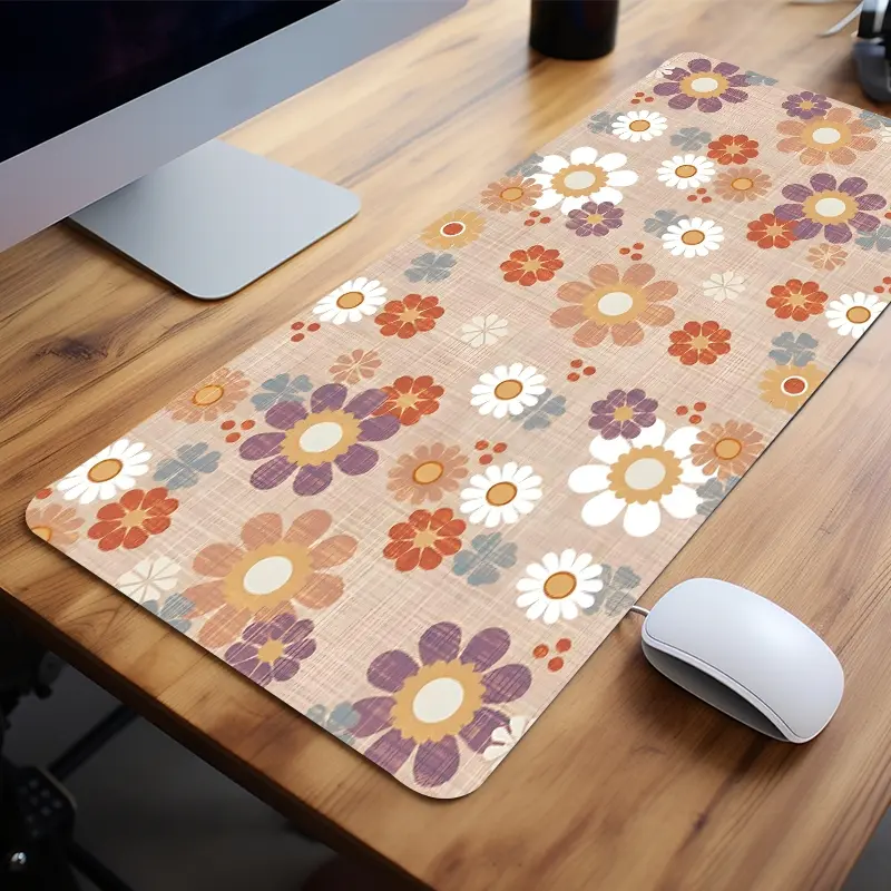 Vintage Small Flowers Pastel Linen Texture Mouse Pads Extra Large Computer Desk Top Mat Mouse Pad for Laptop Mouse Desk Pad Desk Mats with Non - Slip Rubber Base Stitched Edge for Home and Office