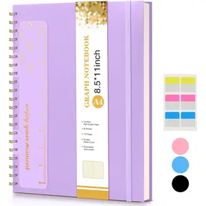 Graph Paper Notebook, Spiral Notebook Journal 8.5" x 11", A4 Large Grid Notebooks for Women Men, 100 GSM Graph Paper, Plastic Hardcover Spiral Graphing Journals for Work School Engineerin, Purple