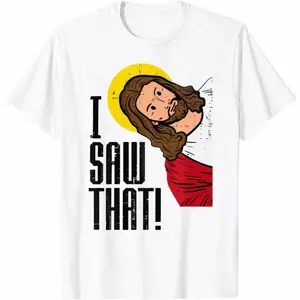 Funny "Jesus I Saw That" Graphic Tee, Christian Faith & God Religious T-Shirt. Comfy Breathable Short Sleeve Top for Men Women Kid, Casual Everyday Wear. Humorous Meme Apparel & Trendy Summer Basic Outfit.