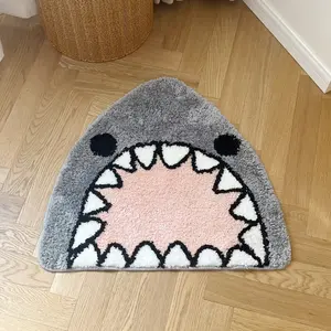 LAKEA Grey Kawaii Tufting Shark Bathroom Mat Soft Cartoon Pad Carpet Anti-slip Doormat Rug Home Nursery Decor Flocking Plush Floor Mat