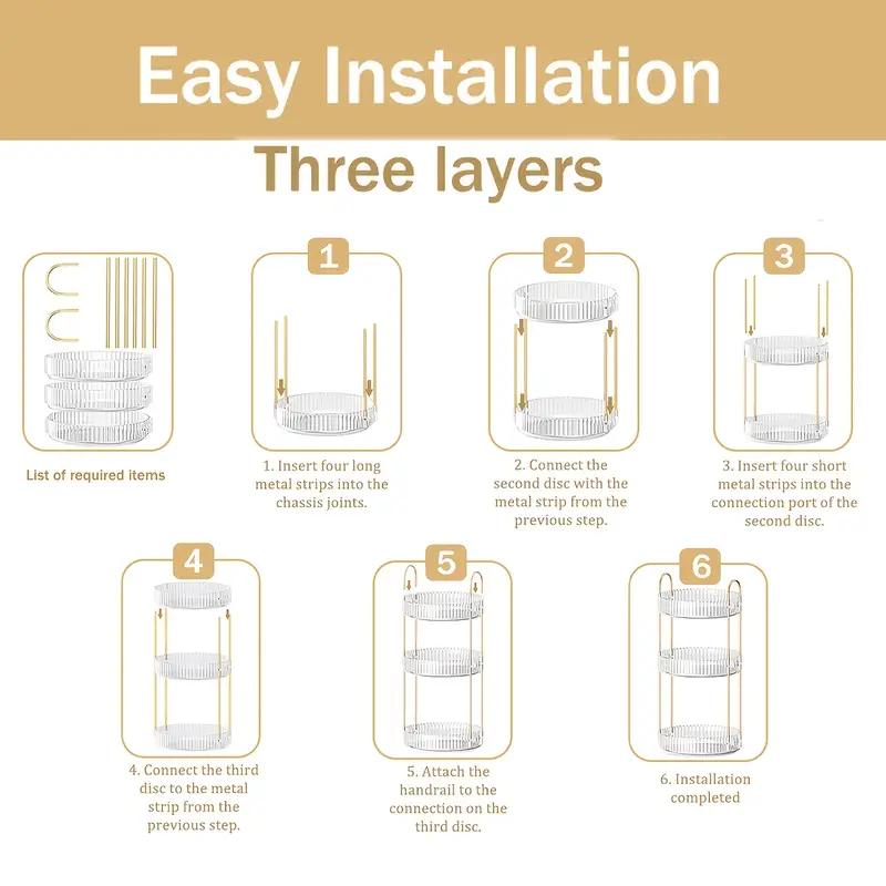 Mothers Day Gift 3Tier Kitchen Spice Rack Countertop Organizer Multifunctional Rotating Tray Desktop Storage for Cosmetics Makeup Seasoning Jars 360 Rotating Space Saving Multi Scene Use for Home Kitchen Vanity Bathroom