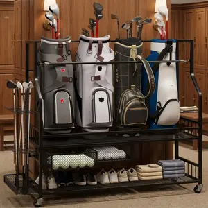 Garvee 45.7" x 15.7" x 42.5" Golf Bag Storage Rack, Golf Bag Organizer with Drawers, Wheels for Golf Bags, Clubs, Balls, and More Golf Equipment Accessories, Mobile Golf Stand for Garage, Home, Basement