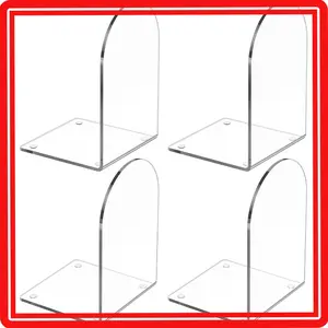 4 Pcs Clear Acrylic Bookends for Heavy Books Large Decorative Book Stopper Holders Set Modern Arch Design Shelf Organizer for Home Office Library School Study Desk Accessories