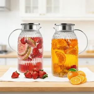 Glass Pitcher with Lid, 2 Liter 68oz Water Pitcher with Handle and Spout for Fridge, Borosilicate Glass for Iced Tea, Juice, Sangria, Cold/Hot Beverage, Large Jug with Silicone Rings