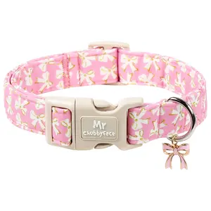Mr.Chubbyface Pink Dog Collar, Cute Bow Pattern Puppy Collar with Quick-Release Buckle - Adjustable Dog Accessory for Small Medium Large Pets