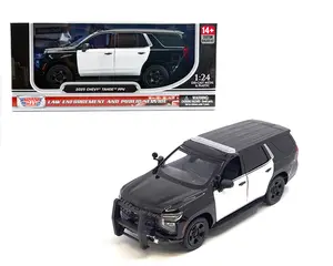 Motor Max 1:24 2025 Chevrolet Tahoe Police Pursuit Vehicle Plain Black and White Two-tone Law Enforcement and Public Service