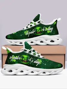 Women's Clover Print Lace Up Front Sneakers, Casual Comfortable Sports Running Shoes, All-match Round Toe Shoes for Daily Wear, Breathable Running Shoes