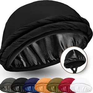 Satin-Lined Pre-Tied Turban Halo Head Wrap - Soft Linen Sleep Cap for Men & Women, Solid Color Unisex Night Hat for Home, Travel, or Religious Use