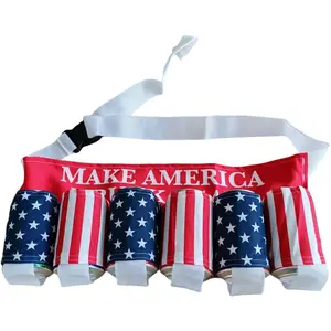 6 Pack  Belt, Fourth of July  Patriotic   for Men,  Holster Beverage Soda Belt Holder for Women, Adjustable   Pack for Parties and Picnic (Style-2)