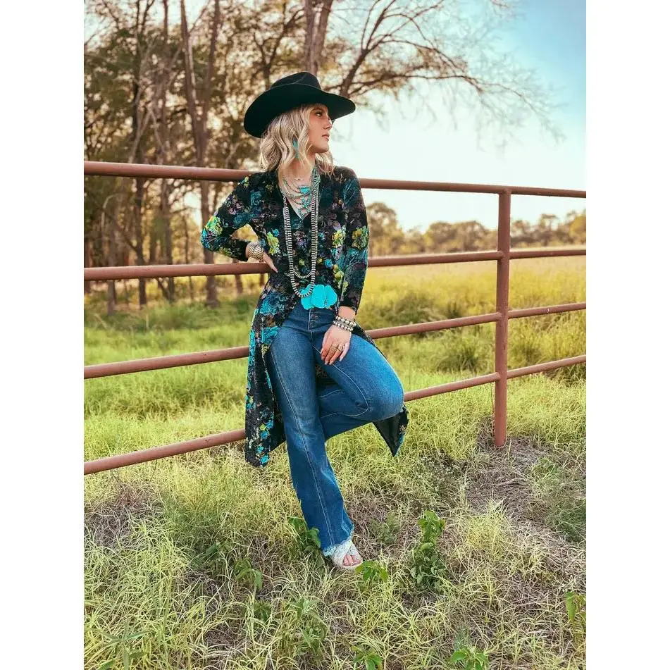 Gypsy Turquoise Floral Velvet Top