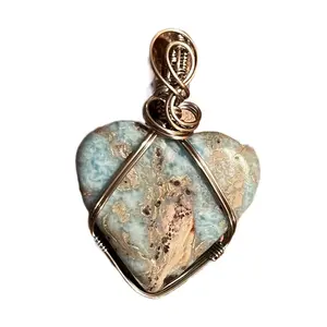 Handmade Stainless Steel Pendant with Larimar Stone gift trendy
