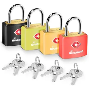 4 Pack TSA Approved Travel Luggage Locks with Keys, Solid Brass Copper Keyed Padlock, ABS Plastic Covered Small Locks for Suitcase, Backpack, Gym Locker, Jewelry Box-by GIVERARE