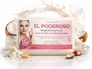 El Poderoso Brightening Soap Bar (3.52 oz / 100g) – Donkey Milk, Coconut Oil & Collagen Infused Facial Soap – Natural Glow, Deep Cleansing & Skin Softening – Handmade in Mexico