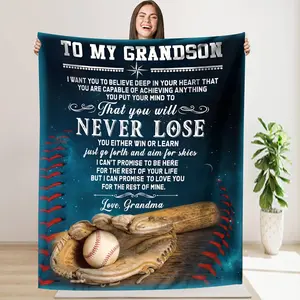 Grandma's Love for Grandson - Soft Flannel Blanket with Inspirational Baseball Design and Message, Red Retro Style Winter Warmth, Perfect Birthday and Anniversary Gift for Sports Fans, Multi-functional Sofa and TV Blanket
