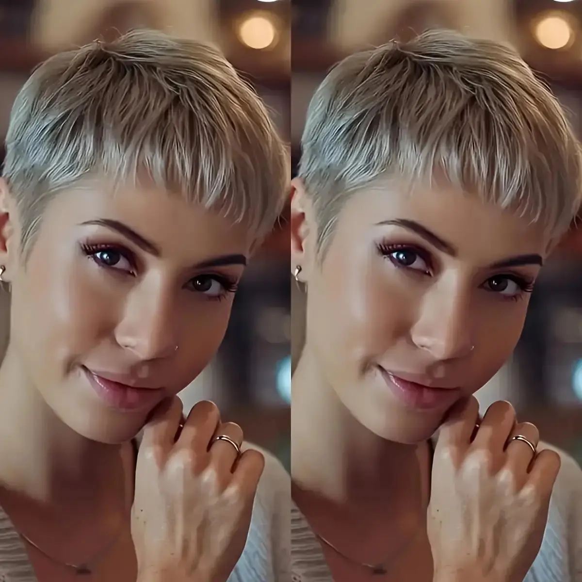 Unisex Human Hair Pixie Cut Wig with Bangs, 150% Density 