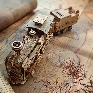 Steam Train 3D Puzzle Wooden Handmade DIY Assembly Toy, Educational Building Kit for Kids & Adults, Creative Hobby Gift Idea