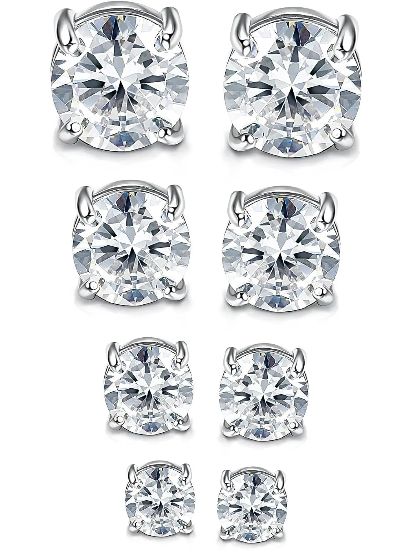 4Pairs Stainless Steel Magnetic Stud Earrings for Mens Womens Prom Non Piercing Clip on Stud Earrings CZ Inlaid Magnetic Earrings Hypoallergenic Round Fake Earrings 4-7mm