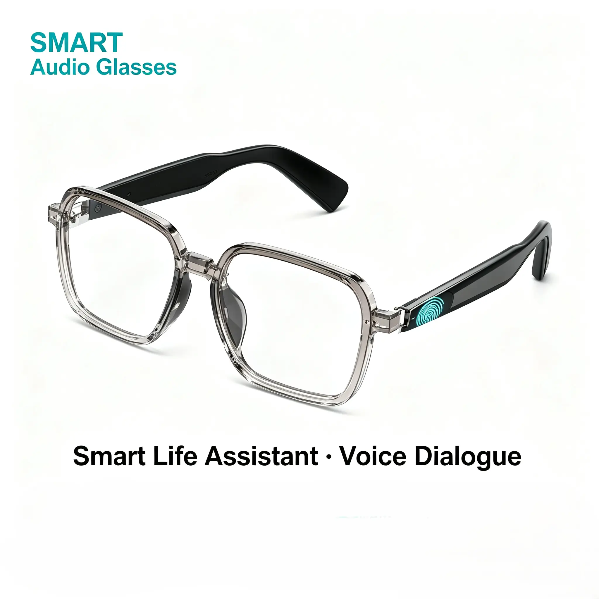 Unisex Adults' Wearable SG-22 Pro Transparent Frame Anti-Blue Light Smart Audio Glasses - Open-Ear Air Conduction Bluetooth 5.4 Eyewear, Touch Control, Voice Assistant, IPX4 Sweatproof, Rechargeable Type-C, for Mobile/Cycling Music & Hands-Free Calls