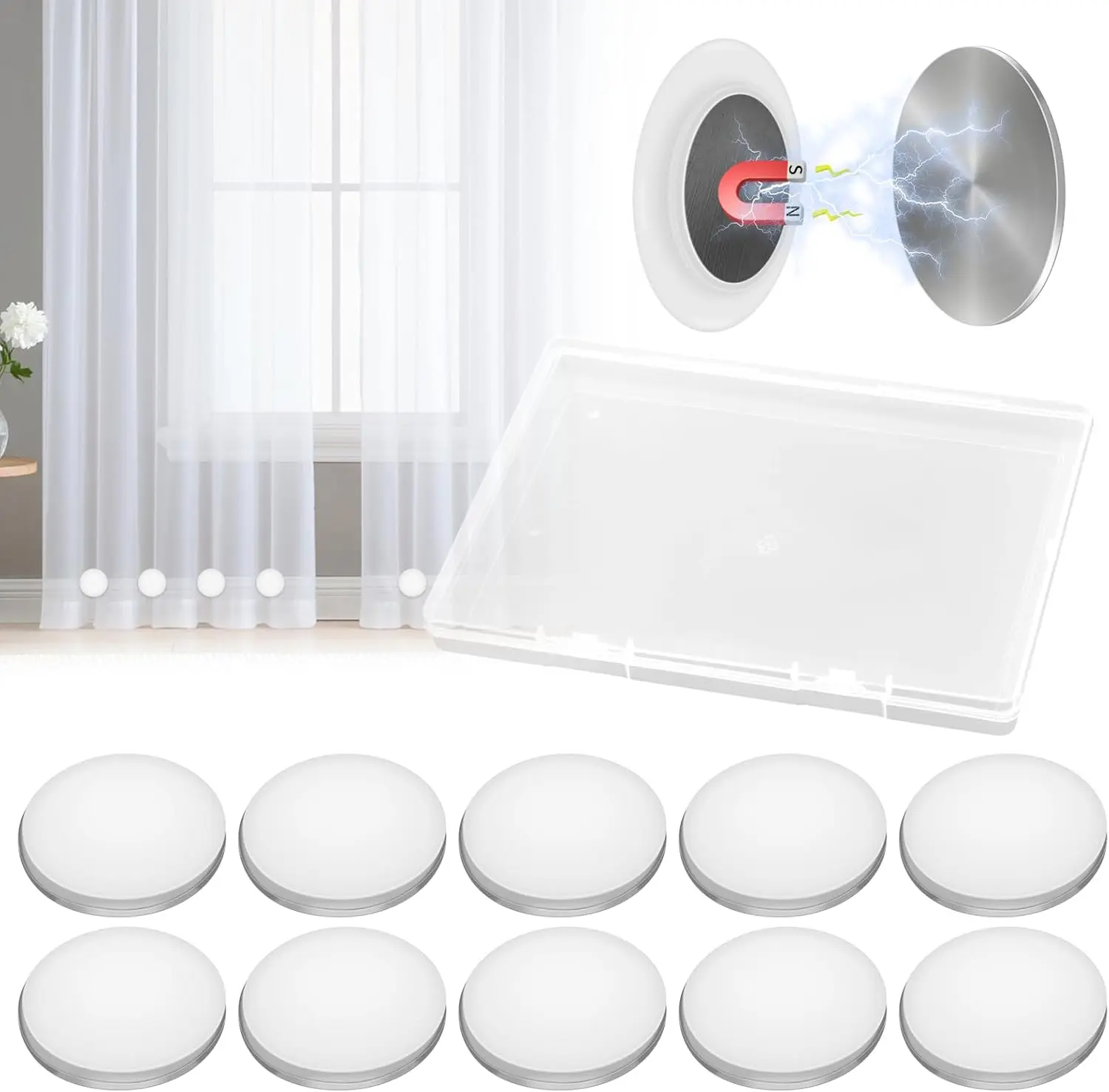 Pack of 10 Shower Curtain Weights, Shower Curtain Weights, Curtain Weights, Curtain Weights Outdoor, Magnetic Shower Curtain Magnets Bottom for Curtains Tablecloths Shower Curtain